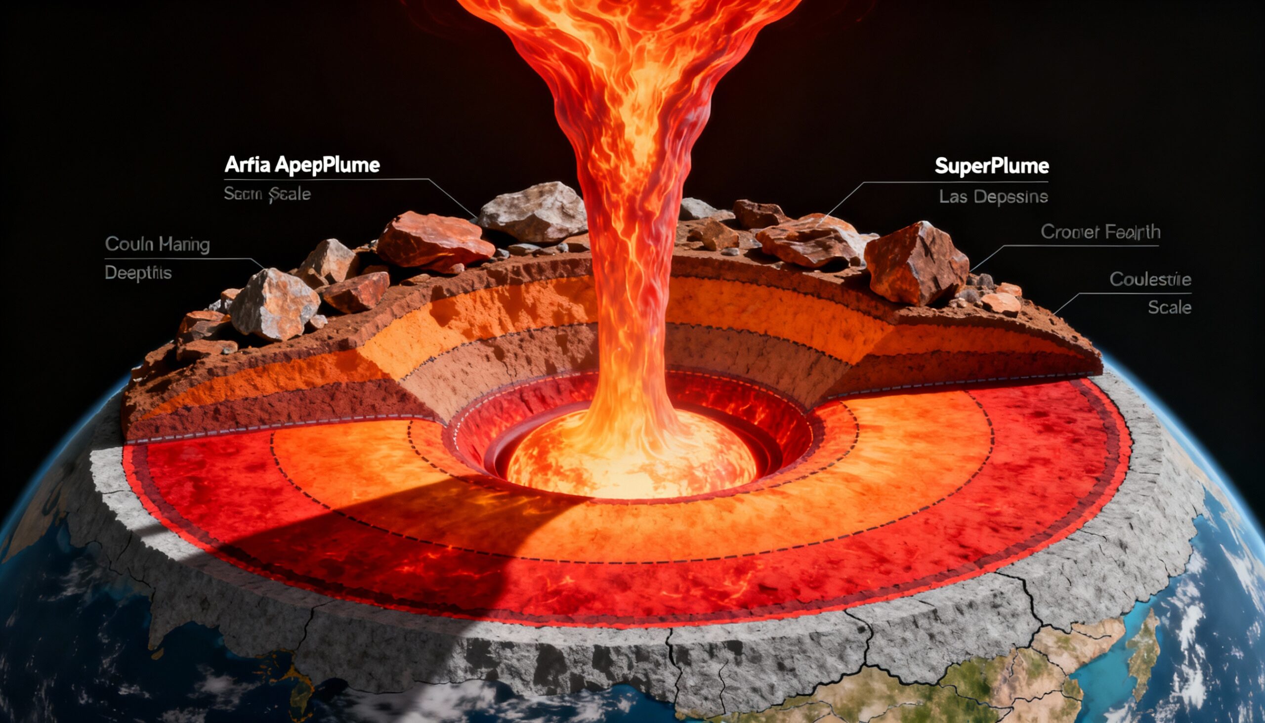 Cross-section diagram of Earth’s mantle showing the African Superplume rising beneath the continent.