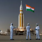 India human spaceflight program Gaganyaan with ISRO’s LVM3 rocket on the launch pad at Sriharikota.